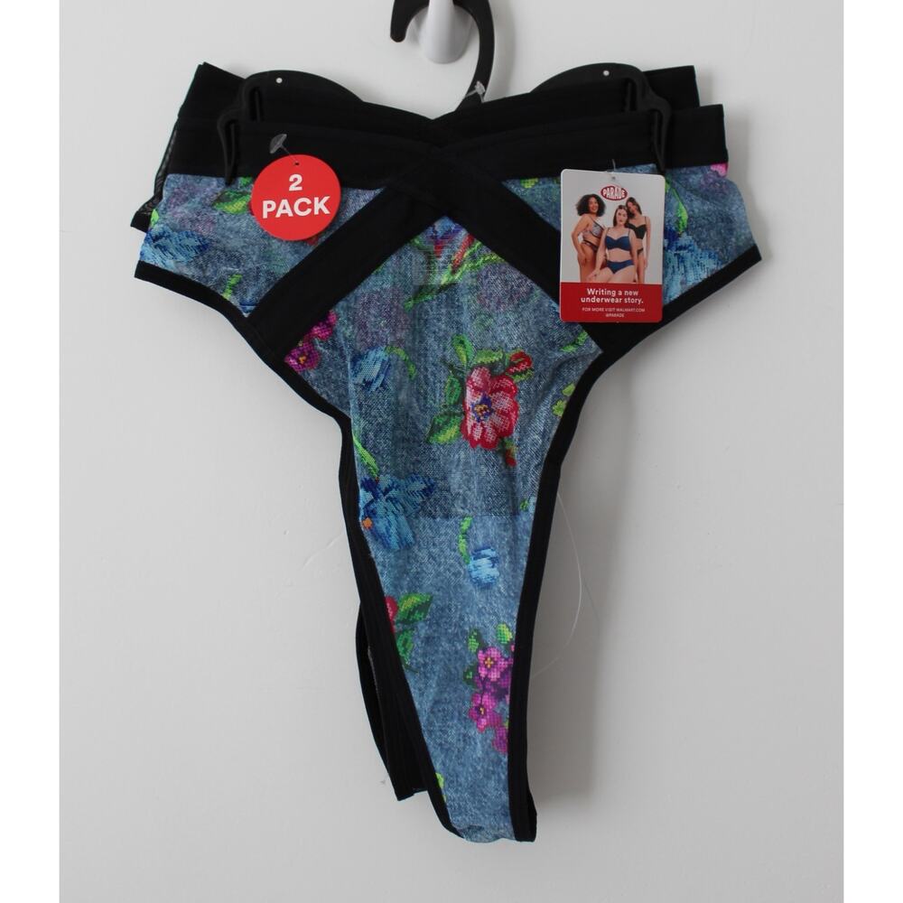Parade Womens Mesh Strappy Thong Underwear 2Pack Blue Multisize NWT
